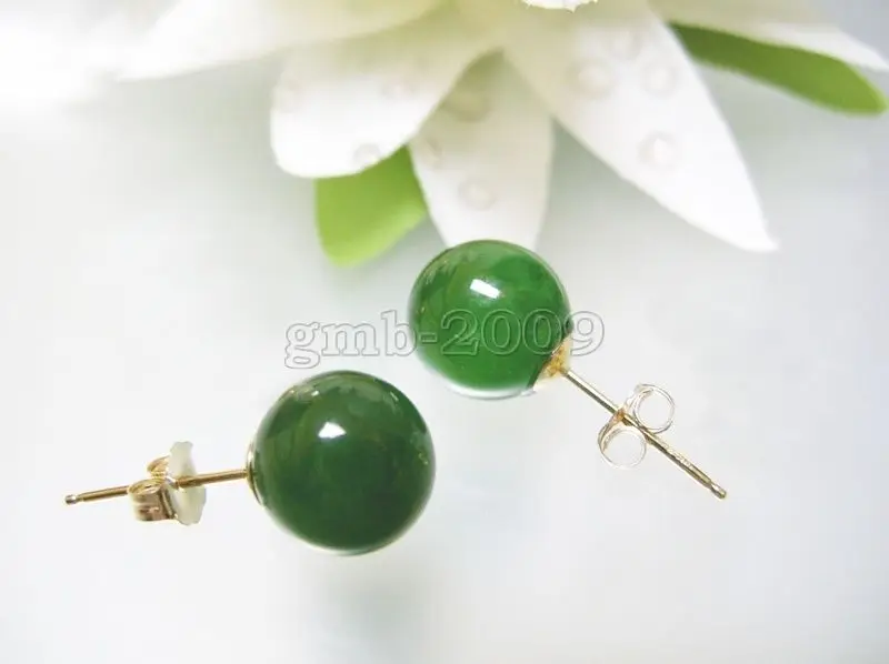 

10mm Natural Green Malay Jade 18K Gold Stud Earrings 5.29