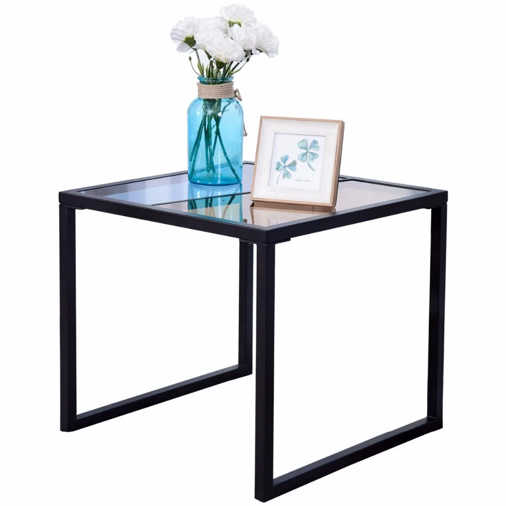 Giantex Square Side End Table Tempered Glass Top Metal Frame Coffee Tables Modern Living Room Furniture HW57283 Giantex Square Side End Table Tempered Glass Top Metal Frame Coffee Tables Modern Living Room Furniture HW57283