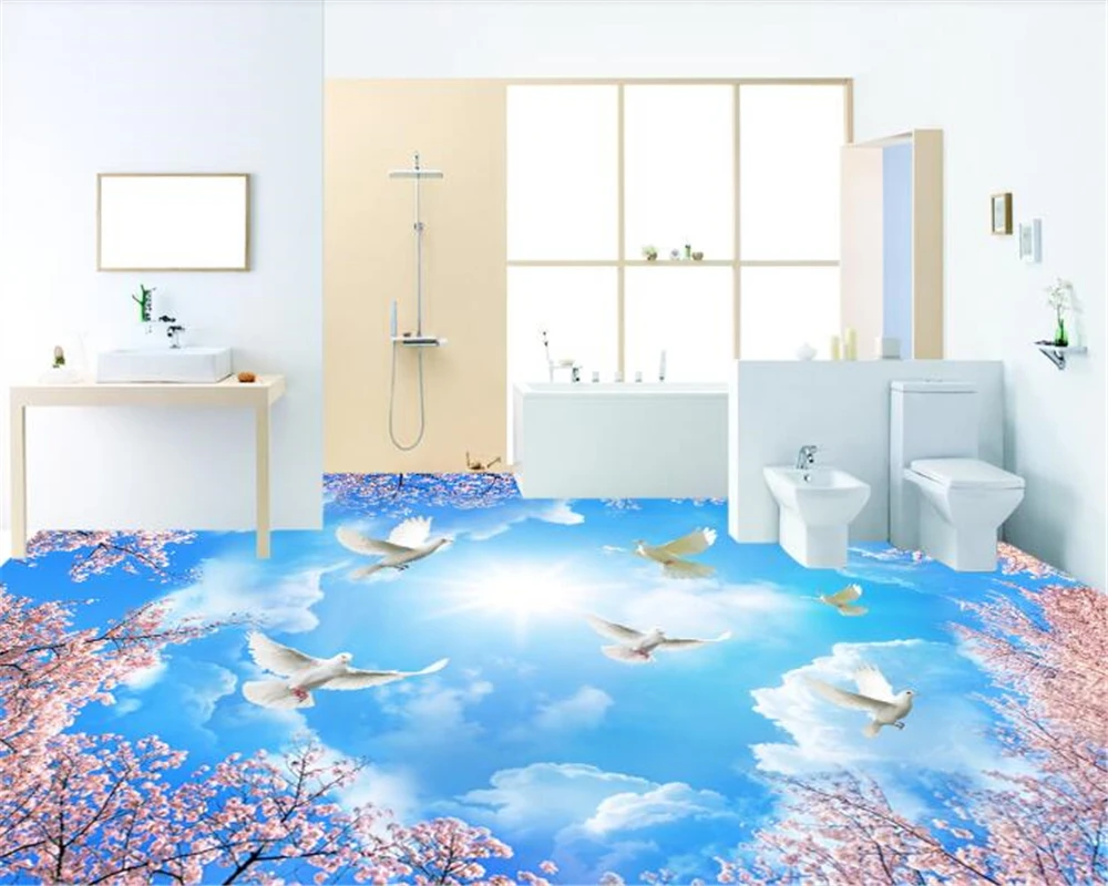 Виниловые обои 3D на заказ фотообои HD Sakura Blue Sky напольная плитка водонепроницаемый