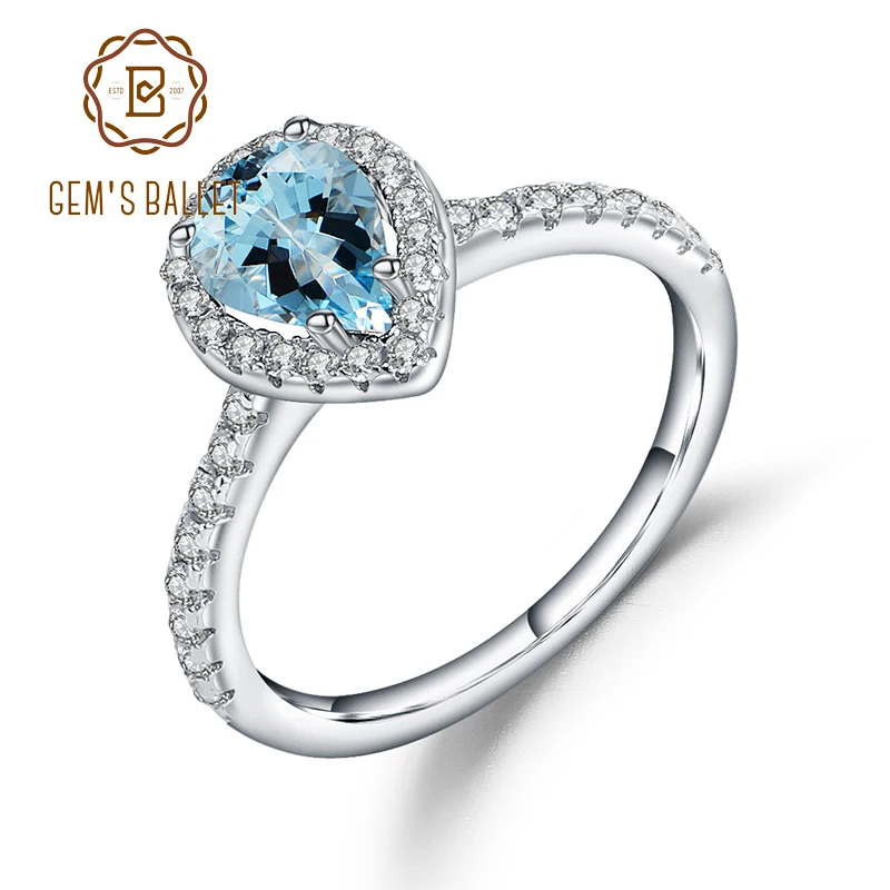 Gem's Ballet 1.31Ct Natural Sky Blue Topaz Engagement Rings For Women