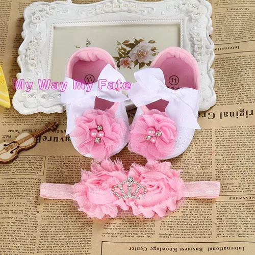 Christening baptism newborn baby girl shoes headband set,toddler booties baby ballerina,little girl baby walker