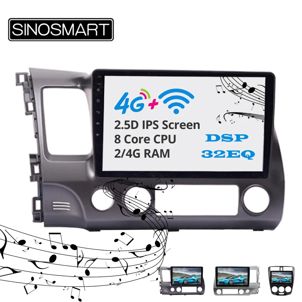 Flash Deal Sinosmart  Android 8.1 2Din IPS/QLED 2.5D screen car gps radio navigation player for Honda City Civic 2006-2011 16