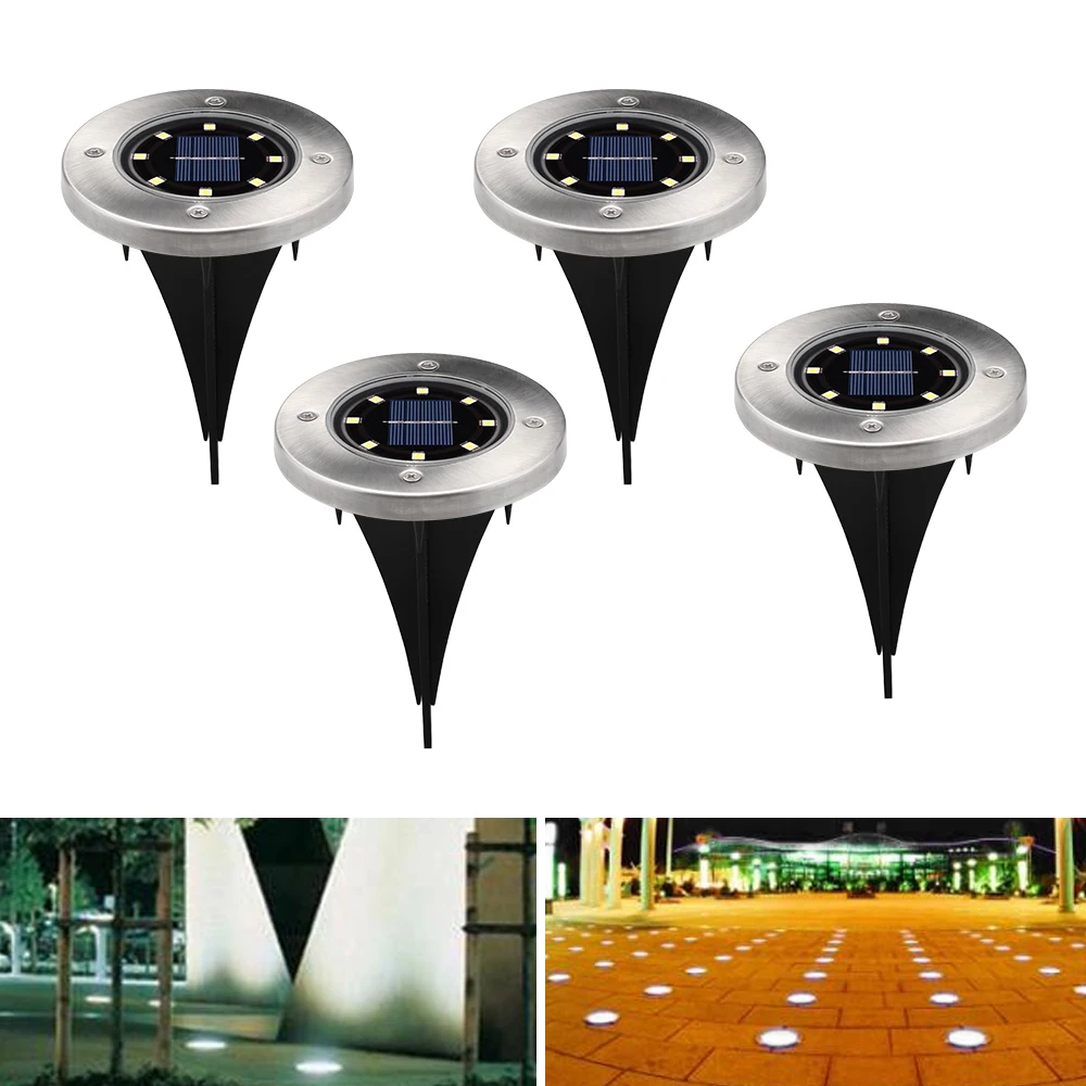 

4PCS/Lot LED Solar Light Outdoor 8 Leds Ground Light LED Garden Lawn Light Solar Powered Underground Lights White&warm white