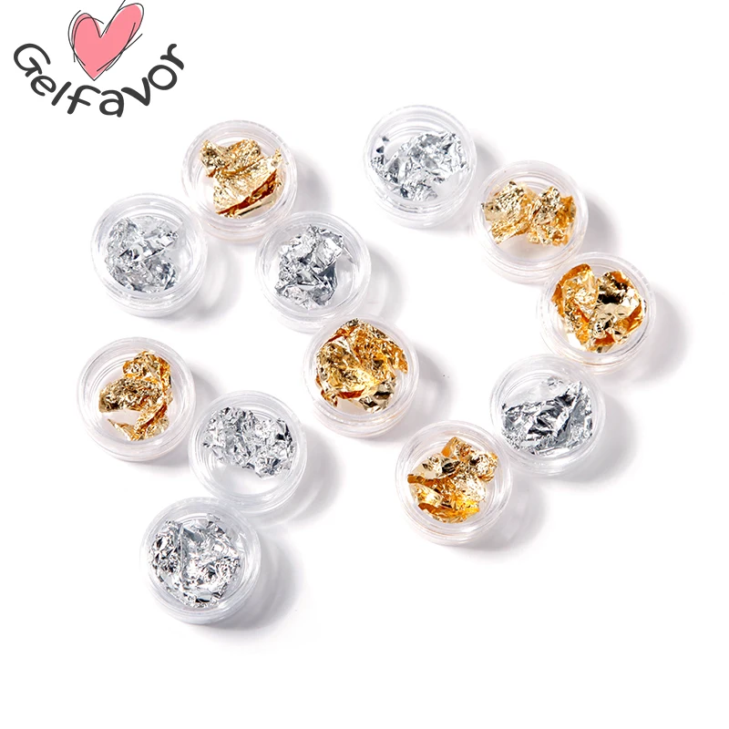 

Gelfavor 12Pot/Set Gold Silver Glitter Nail Foils Sticker Paper 3D Glitter UV Gel Polish Design Nail Tool Paillette Decoration