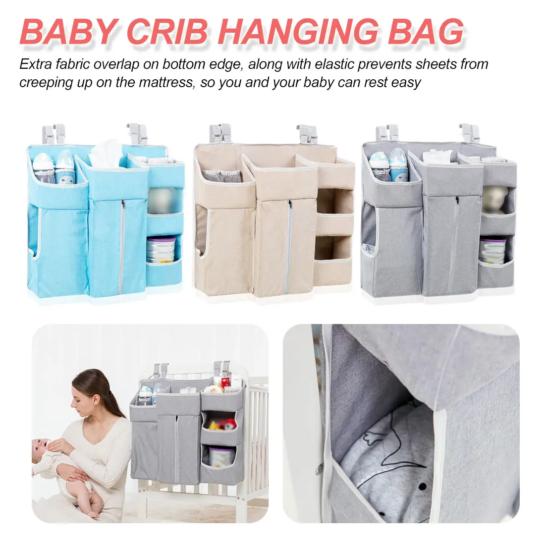 

Portable Baby Essentials Crib Organizer Bed Bedding Set Hanging Bag for Baby Diaper Storage Cradle Bag