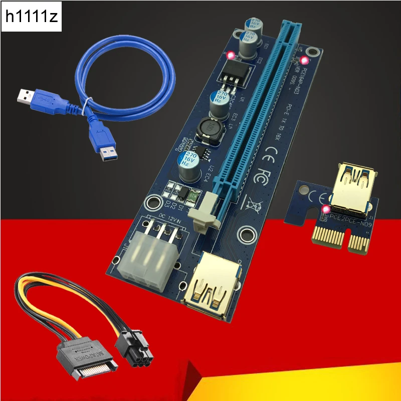 

Riser VER009S 0.6M LED PCIE PCI-E 1X to 16X Riser Card 15Pin SATA to 6Pin Power Gold plated USB 3.0 for BTC Bitcoin Miner Mining