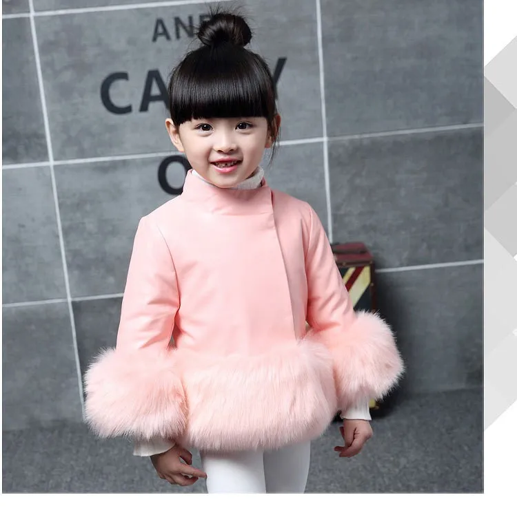 Новые кожаные куртки с длинными рукавами одежда для детей розовые Куртки из искусственной кожи для маленьких девочек Высококачественная детская одежда с искусственным мехом