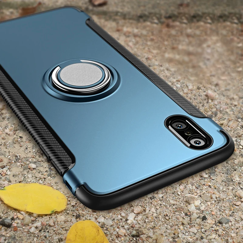 

Phone Case For iPhone X 6 6S 7 8 Plus creativity ring car magnetic adsorption back cover Non-slip silicone soft shell with brack