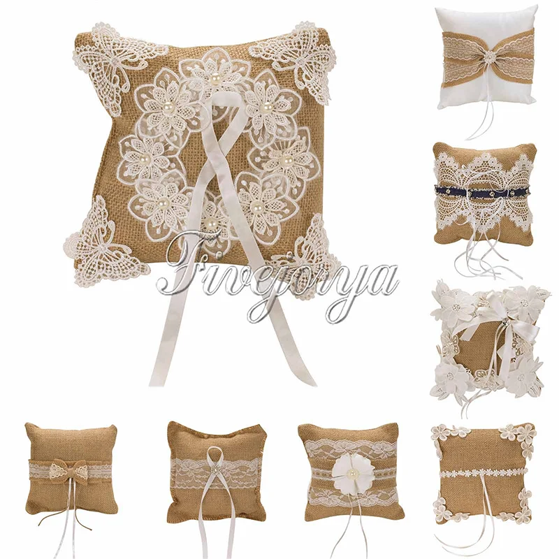 1Piece 20cm x 20cm Burlap Wedding Ring Pillow With Lace Bowknot Ring Pillow Cushion for Home Party Decor Wedding Supplies 1Piece 20cm x 20cm Burlap Wedding Ring Pillow With Lace Bowknot Ring Pillow Cushion for Home Party Decor Wedding Supplies
