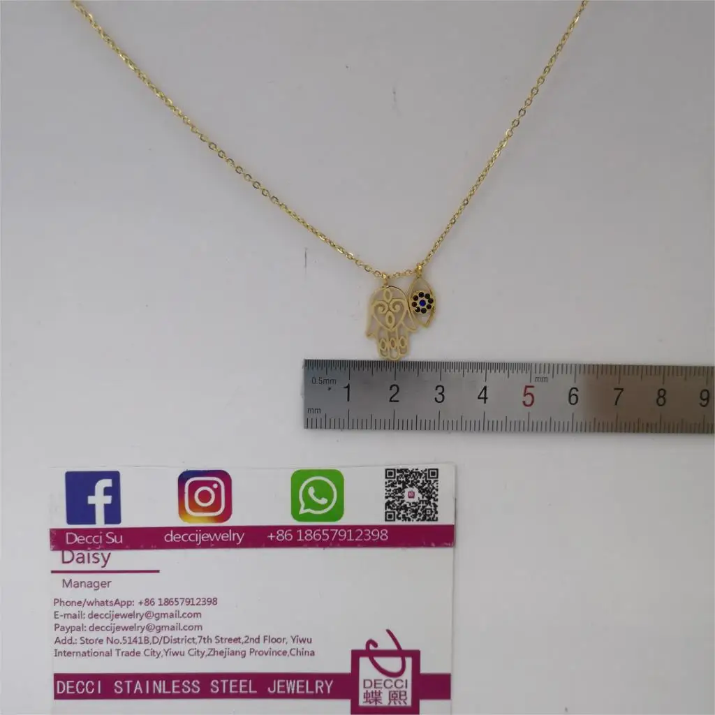 FALLON эко-Сертификация хорошее ожерелье из нержавеющей стали 45 см панцирные цепи 16 мм Хамса глаза Стразы кулон для девушек Леди Мода