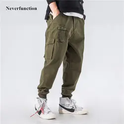 Мужские спортивные брюки с эластичным поясом и карманами, Harajuku, повседневные брюки-карго в стиле хип-хоп, с вышитыми буквами, уличная