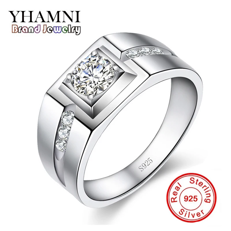 YHAMNI Luxury Solid 925 Silver Rings for Men Set 6mm 1 Carat Diamant