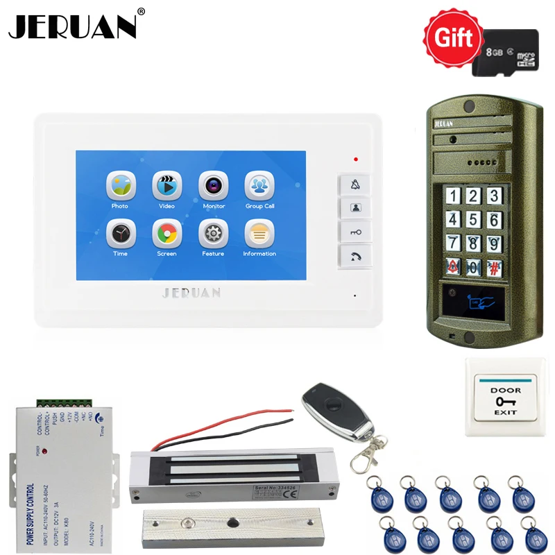 

Home 7`` LCD Video Door Phone Doorbell Voice/Video Recording Intercom System kit Waterproof password Access Mini Camera 8GB TF