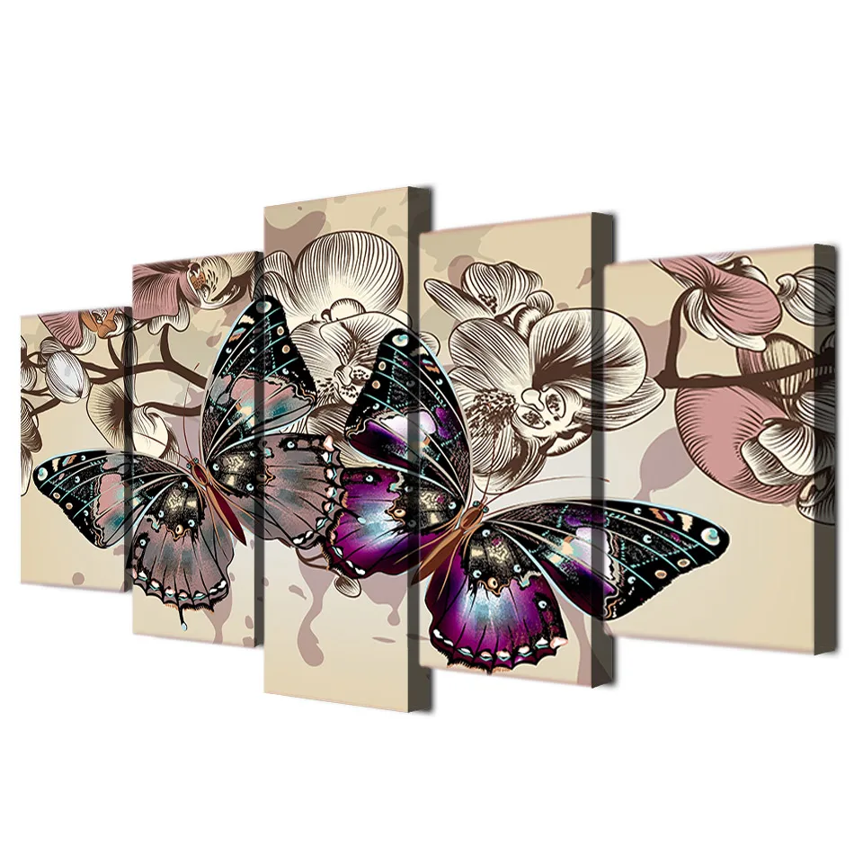 

Modular HD Prints Canvas Pictures Living Room Wall Art Framework 5 Pieces Flowers Butterfly Paintings Home Decor Animal Posters