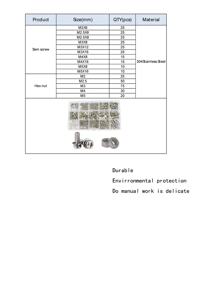 Phillips крестообразная Встраиваемая сковорода с круглой головкой машинный винт метрический Sem болт гайка набор Ассортимент Набор 304 нержавеющая сталь M2 M2.5 M3 M4 M5