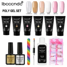Poly Gel Nail Extension Set Poly Gel+ Base gel+ Top coat+ Dual Head Nail Brush+ Grind Bar+ Nail Tips+ Nail Polish Soluti