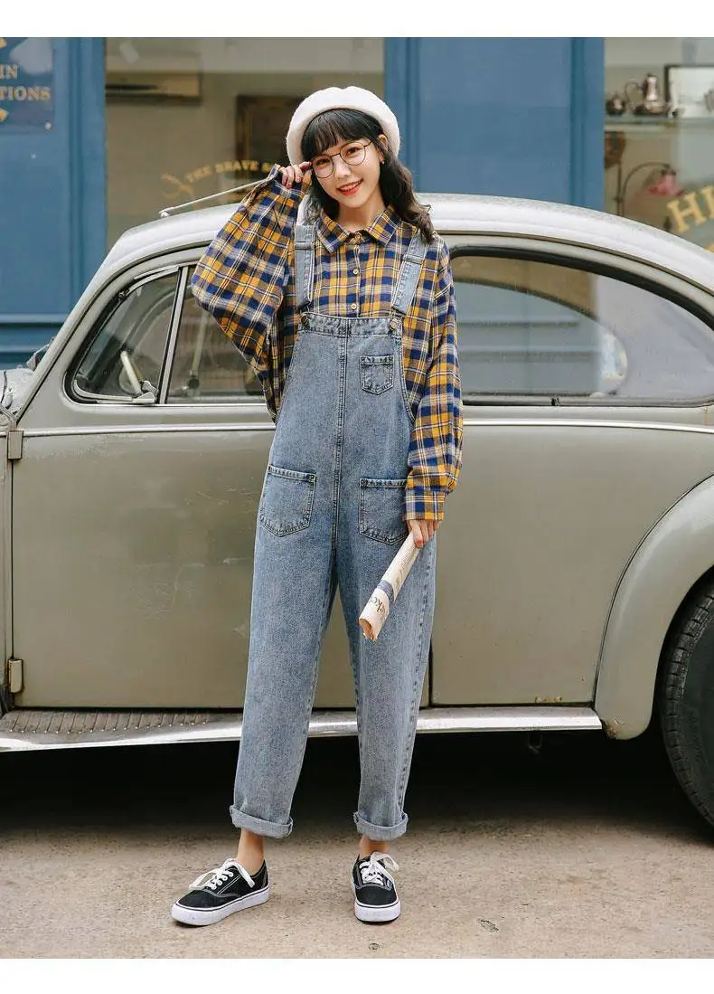 WITHZZ Spring Autumn High Waist Strap Pants Pocket Denim Jumpsuit Women Romper Jeans Jumpsuit Female Streetwear