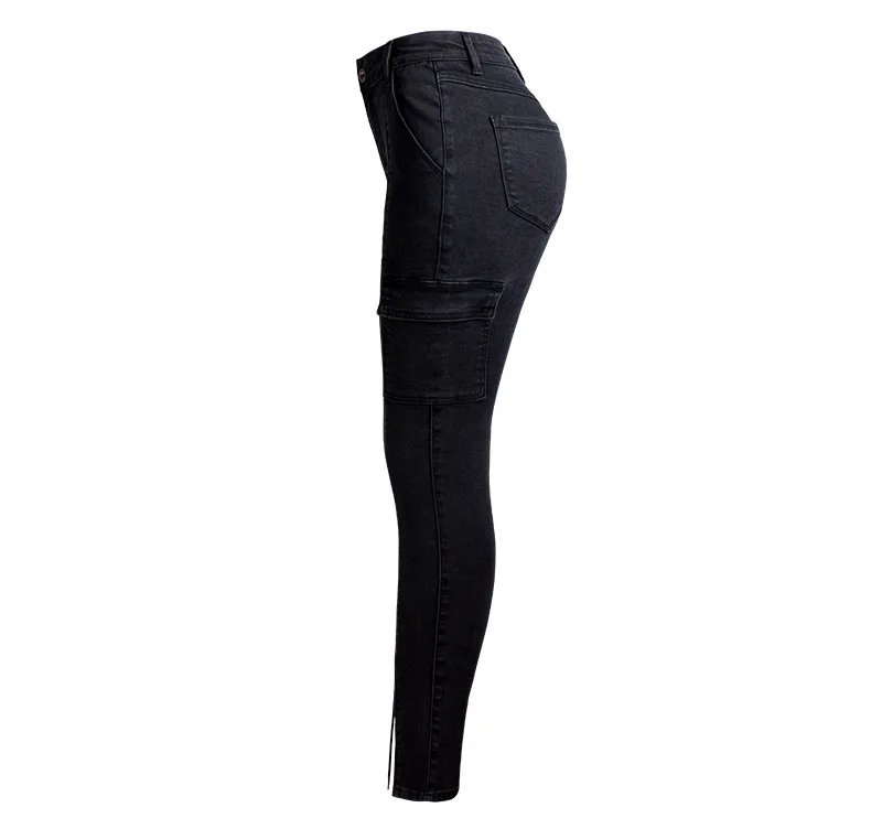 Plus Size Fashion Women High Waist Pants Stretch Black Denim Jeans Womens Vintage Skinny Casual Jeans Trousers Slit Leg Pants