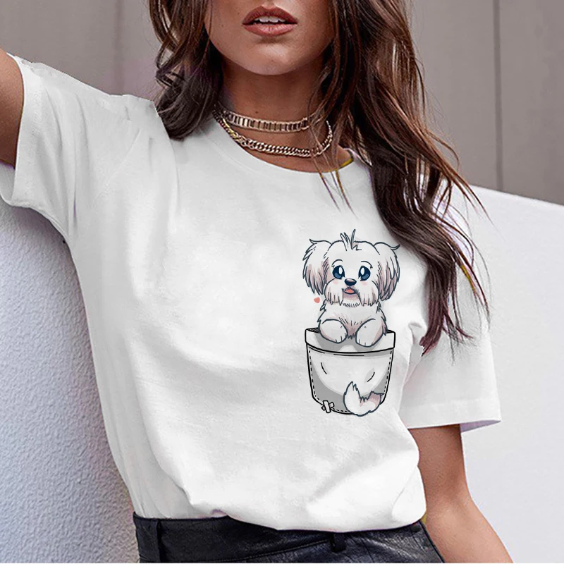 

Camiseta Mujer Harajuku T Shirt Women 2019 Clothes Korean Pocket Cute Dog Graphic Tees Ulzzang Tops Tee Shirt Femme Streetwear