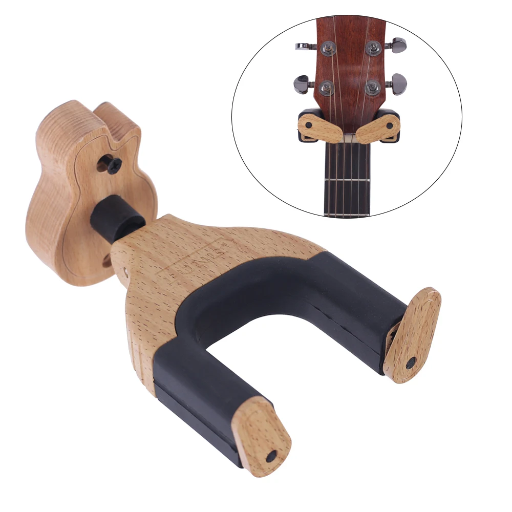 

Wall Mount Guitar Hanger Hook Holder Keeper Auto Lock with Guitar Shape Solid Wood Base for Electric Guitars Guitar Accessories