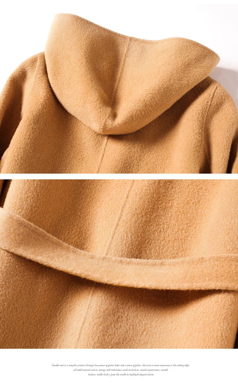 Высокое качество двухстороннее кашемировое пальто женские Длинные повседневные куртки с капюшоном верхняя одежда женские шерстяные