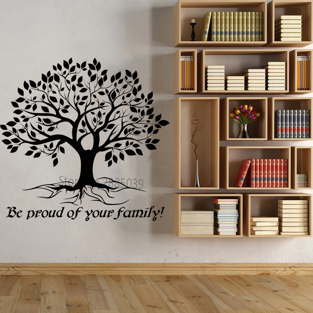 Vinyl Large Tree Quote Wall Decals Be Proud Of Your Family Tree Of Life Stickers For Livingroom Wall Decor Wallpapers Hot LC1009