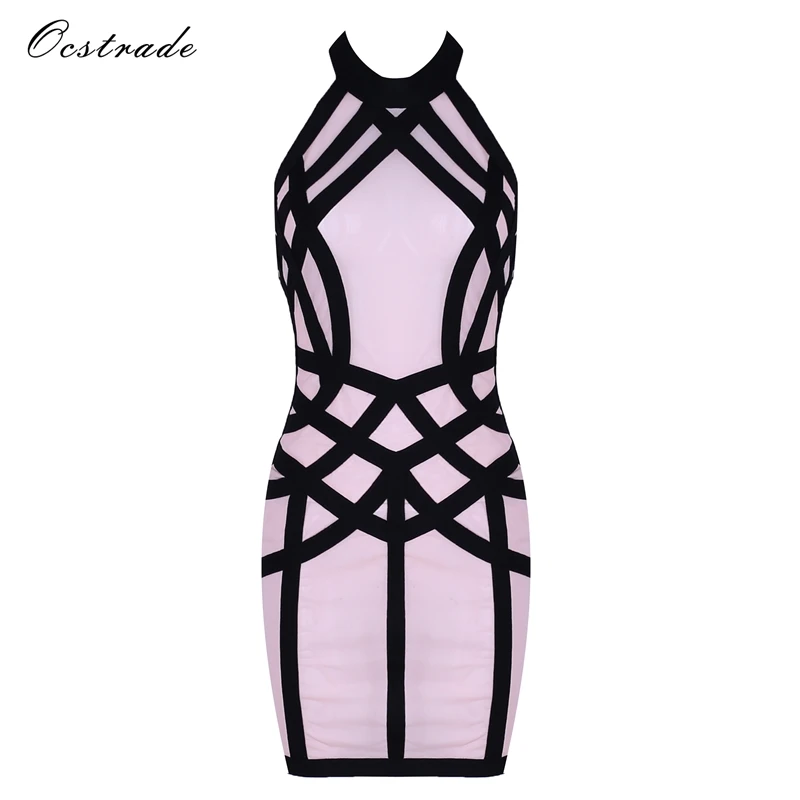 

Ocstrade New Products 2019 Fashion Clothing Black Sexy Bandage & Nude Mesh Contour Panel Dress Women Party Bodycon Dress