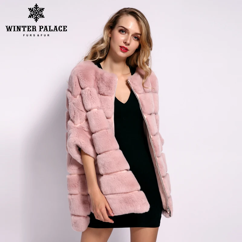 Günstige WINTER PALACE 2019 Winter Neue Mode Rex Kaninchen Pelz Mantel Kurz Zipper Jacke Bat Pelzmantel Warme frauen Jacke kurzarm pelz