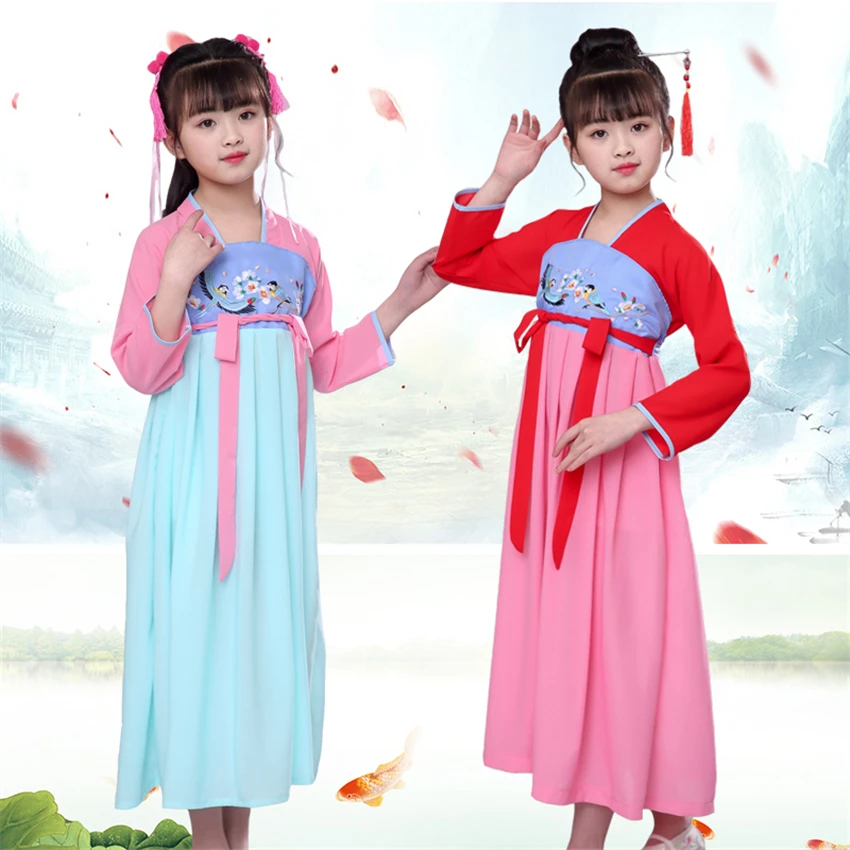 

Kids 90-165cm Dance Costume Boy Girl Fairy Student Cosplay Anceint Tang Dynasty Hanfu Party Yangko Festival Outfits Vestidos