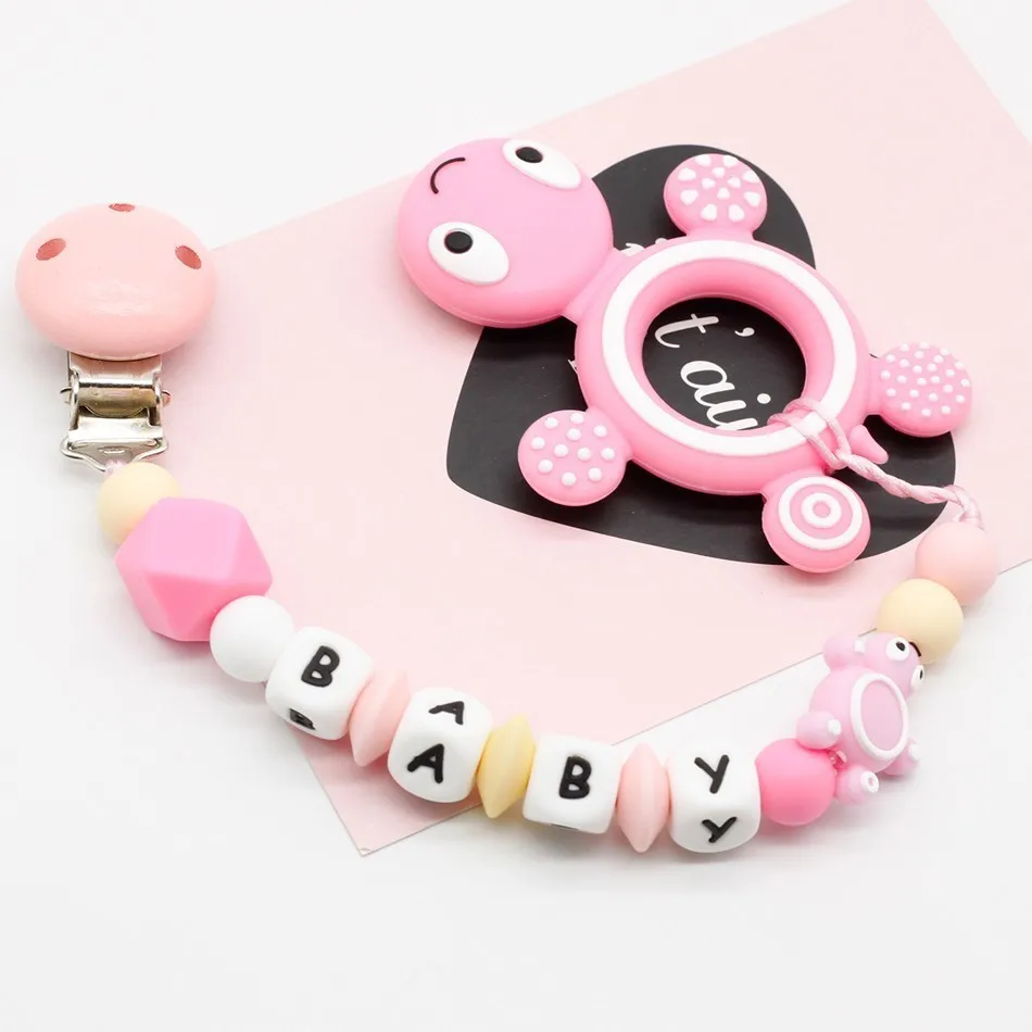 Personal Custom Personalized Pacifier Clip Silicone Tortoise Pendant Baby Teething Nursing Dummy Chain