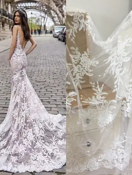

1 Yard Exquisite Sequin Cotton Embroidered Flower Lace Fabric Bridal Gown Wedding Dress Prom Dress Lace Fabric 145cm wide