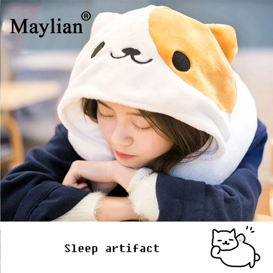 

U Shape Travel Pillow Cartoon Cute Hoodie Cat Neck Pillow Office Airplane New Neck Cushion for Sleep Outdoor Travel Pillows P19