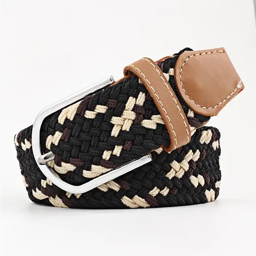 Hot Colors Belt Casual Women Knitted Pin Buckle Belt Fashion Woman Woven Elastic Stretch Belts Canvas Female - Цвет: hei-mi-kaM