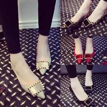 Plus Size 40 41 Women Pumps Rivets Square Buckle Autumn Single Shoes Genuine Leather Pointed Toe