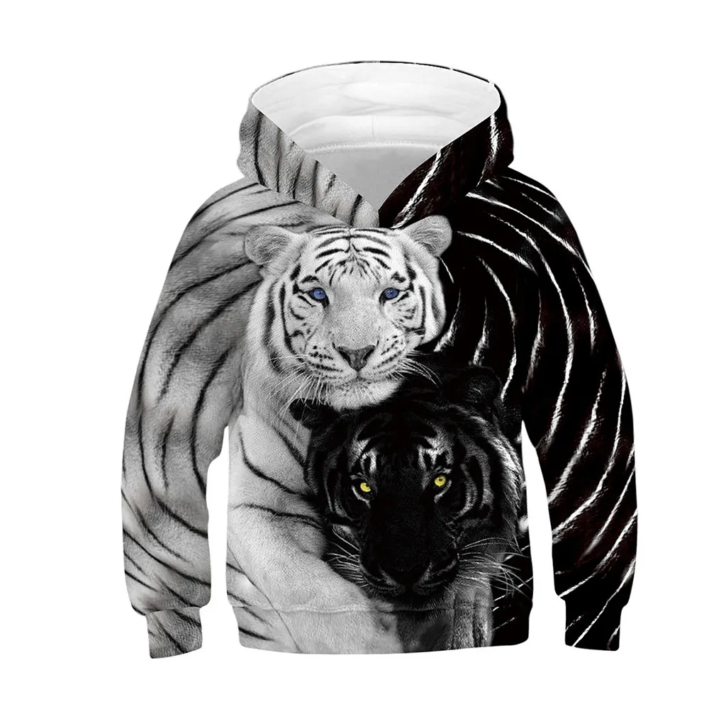 

Teen clothes Girl Boy long-sleeved digital tiger print Cartoon Sweatshirt Pocket Pullover Hoodie sports baseball uniform shirt