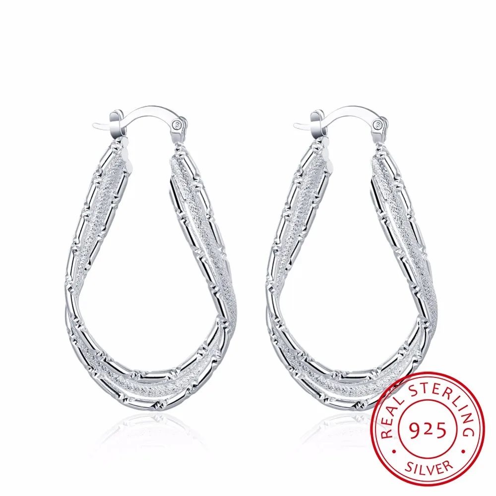 

Lekani Silver 925 Jewelry 925 Sterling Silver Classic Hyperbole Trendy Rhombus Circle Charm Hoop Earrings For Women Gift Brinco