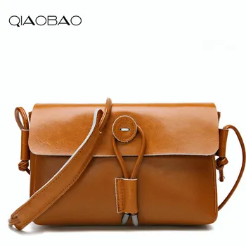 

QIAOBAO Band Fashion Women Button Design Bag Cowhide Leather Bag Female Casual Shoulder Bag Ladies Handbag