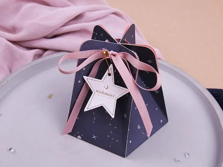 30 шт. темно-синий свадебный сувенир коробка для сладостей аксессуары для вечеринки подарок коробка подарок на возврат коробочки bomboniera с лентами и звездными бирками