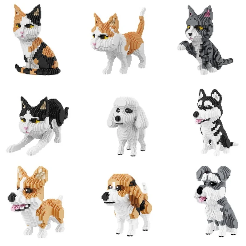 

Cartoon Dog/Cat Mini Diamond Building Block Poodle/ Dachshund /Corgi/ Husky/ Pug Model Brick Toy for Kids