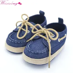 WEIXINBUY для маленьких мальчиков и девочек Синий Красный кроссовки, мягкая подошва кроватки обувь размеры новорожденных до 18 месяцев
