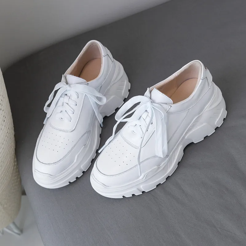 MORAZORA/ г. Новые стильные кроссовки, туфли на плоской подошве из натуральной кожи, женские летние туфли на шнуровке с круглым носком повседневная женская обувь на платформе - Цвет: Белый
