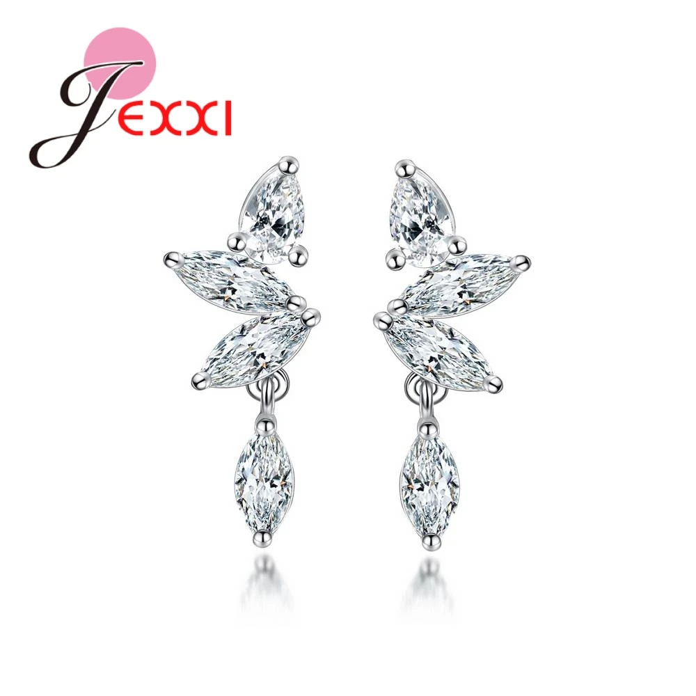

Noble Beautiful Charming Style White Crystal Leaves Drop Styling 925 Sterling Silver Earrings Wedding Proposal Ceremony