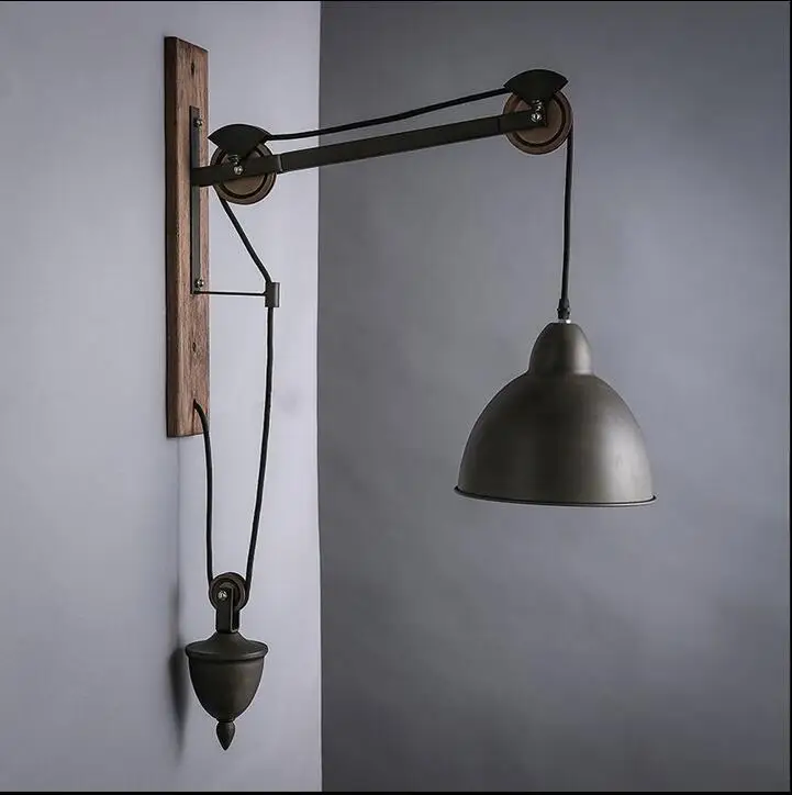 Wall Lamp Lights wood pulley industry wall lamps style wall light retro bar single head lift ...