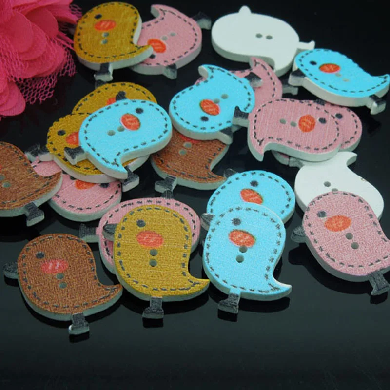 

Free Shipping 100Pcs Lovely Bird Random Mixed Cartoon Wood Sewing Buttons DIY Scrapbooking 2.4x2.6cm A00476
