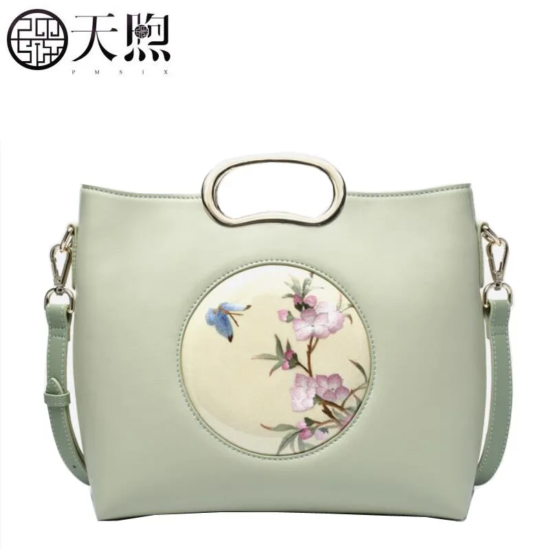 

2019 New Pmsix women genuine leather bag Superior cowhide embroidery fashion women bag Luxury women leather shoulder women's bag