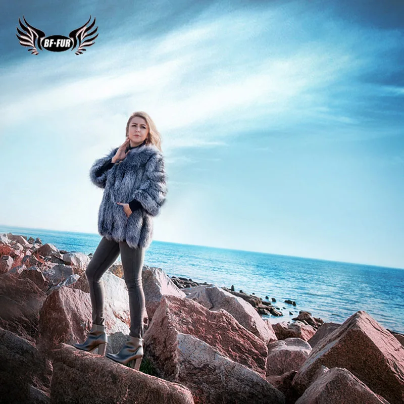Top Quality Whole Skin Genuine Silver Fox Fur Coat Women's Sliver Fox Fur Jacket Real Fur Coats Short Medium Style BF-C0015 Coats