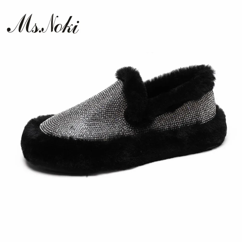 

Fashion sweet crystal solid women winter boots flat with warm snow boot lady round toe lace up flock girls ankle boots 2018 hot
