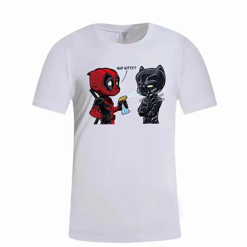 

2019 Summer Youth Cartoon Anime Deadpool Black Panther Spoof Men's Print T-shirt Round Neck