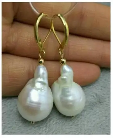 

Huge AAA natural baroque white pearl earrings 14K/20