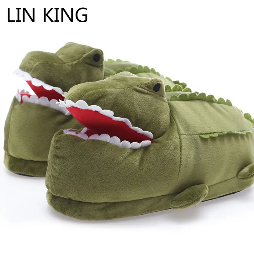 

LIN KING Sweet Cartoon Crocodile Unisex Women Men Winter Home Slippers Warm Plush Indoor Floor Shoes Anti Skid Cotton Lazy Shoes